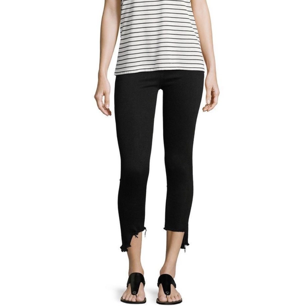 Rag & Bone 10 Inch Capri High Rise Ankle Raw Hem Jeans in Black Hampton Size 31